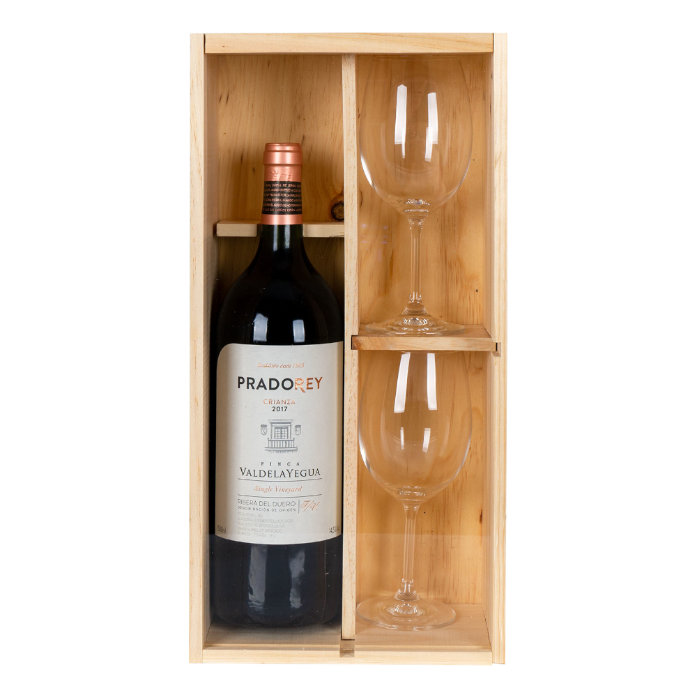 Wino Pradorey Crianza skrzynka + kieliszki 2020 14,5% czerwone wytrawne 1500 ml